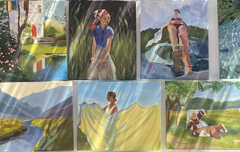 cuadros niños pequeños en escuela de arte