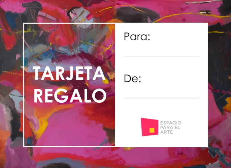 Imagen con un cuadro de Silvia Anel de fondo donde predominan los tonos magentas.